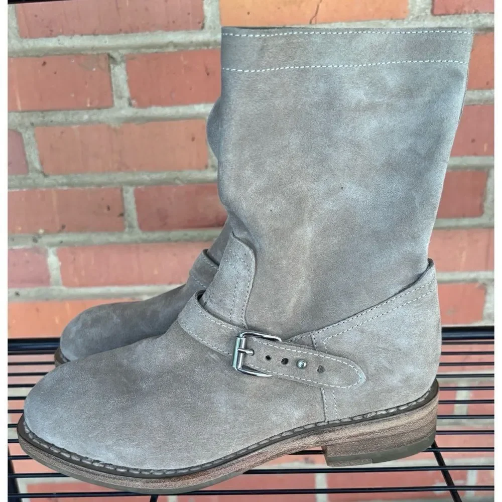 Rare Rag & Bone  Gray Oliver Suede Pull-on Mid-calf Booties Size 36.5 / Néw